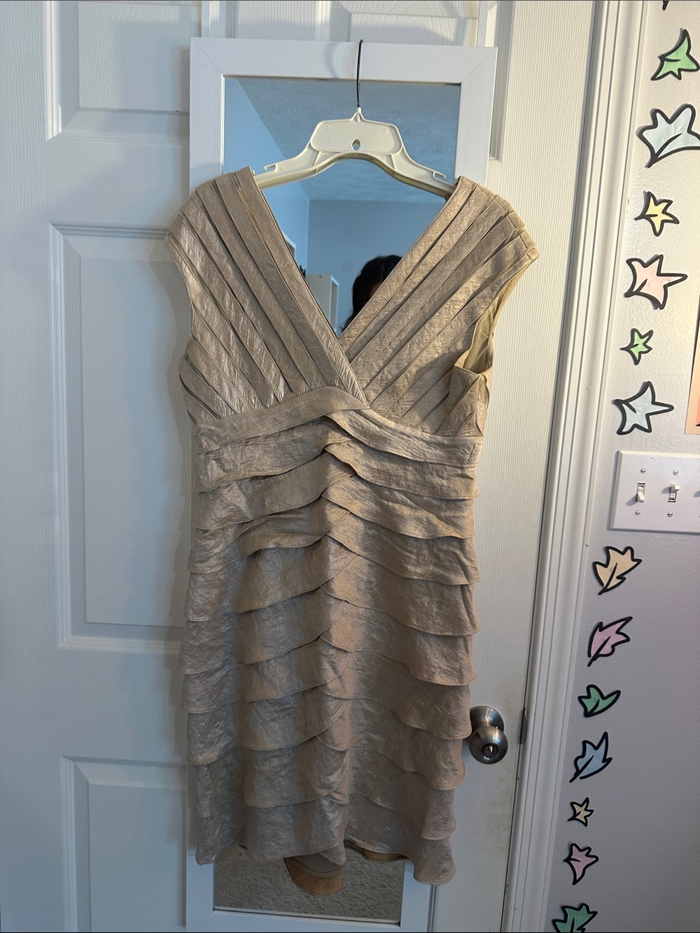 Scarlett Nite Beige Tiered V-Neck Midi Dress